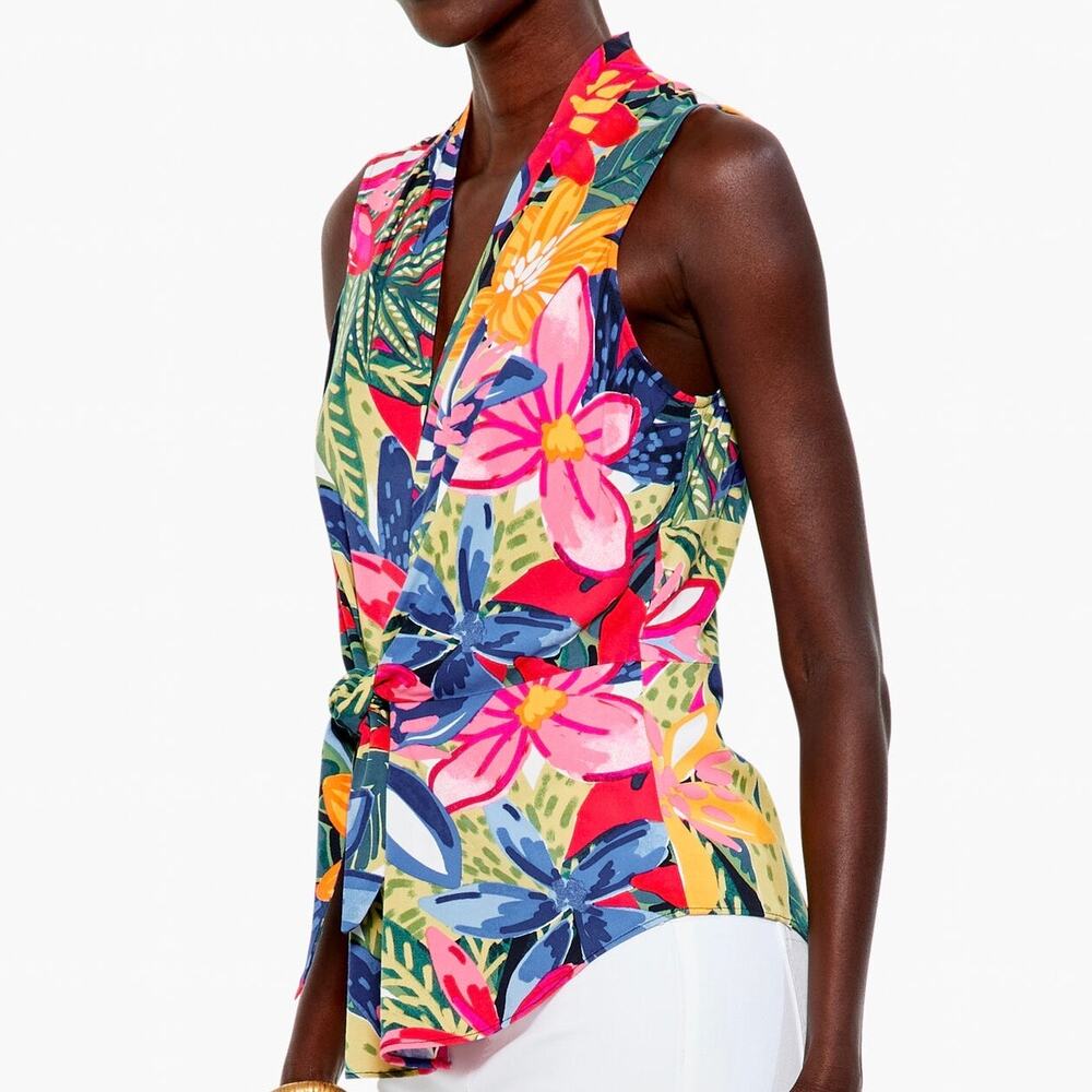 Nic + Zoe Lush Terrace Live In Tropical Tie Front Sleeveless Blouse Size Medium - Picture 7 of 15